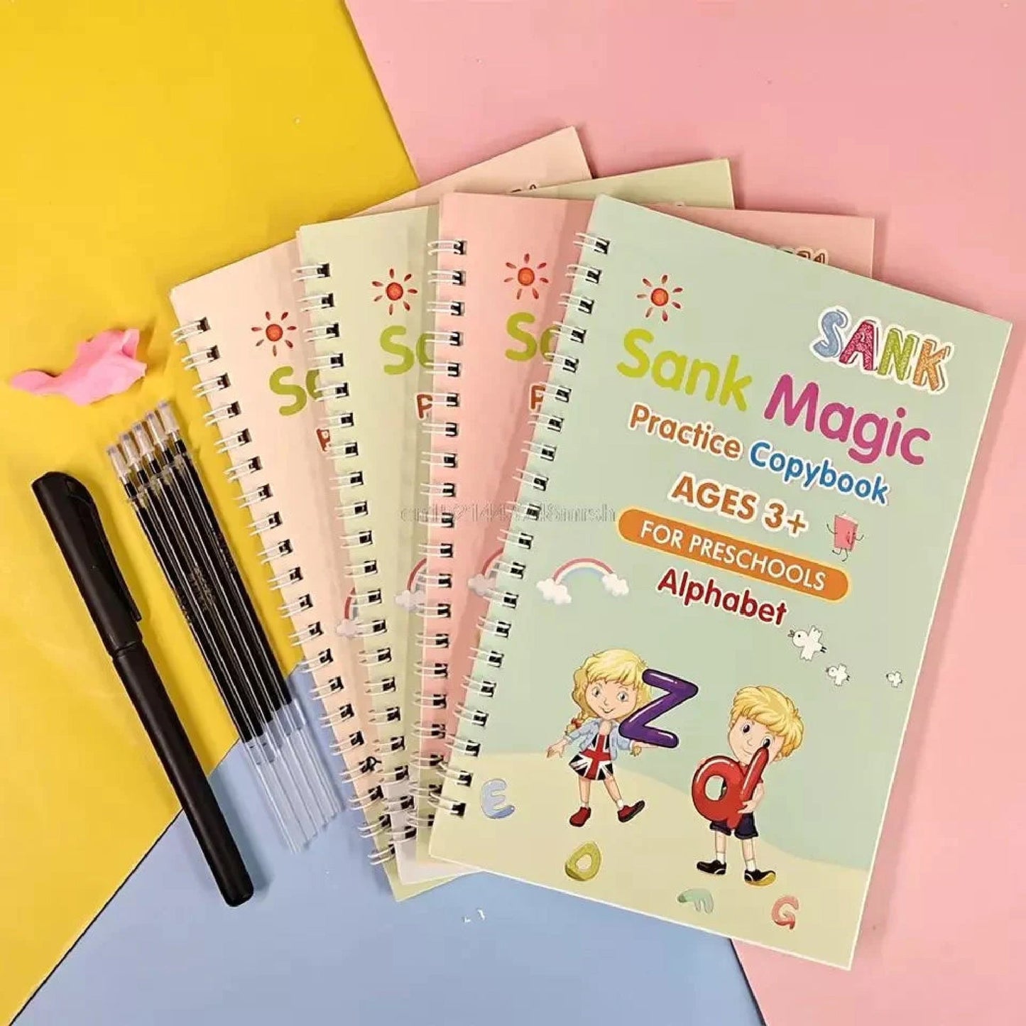 REUSABLE SANK MAGIC BOOK MONTESSORI KIDS | 4 BOOKS 5 REFILLS 1 PEN | MAGIC BOOK for KIDS | MAGIC BOOKS | SANK MAGIC BOOK for KIDS WRITING | REUSABLE BOOKS | MONTESSORI BOOK