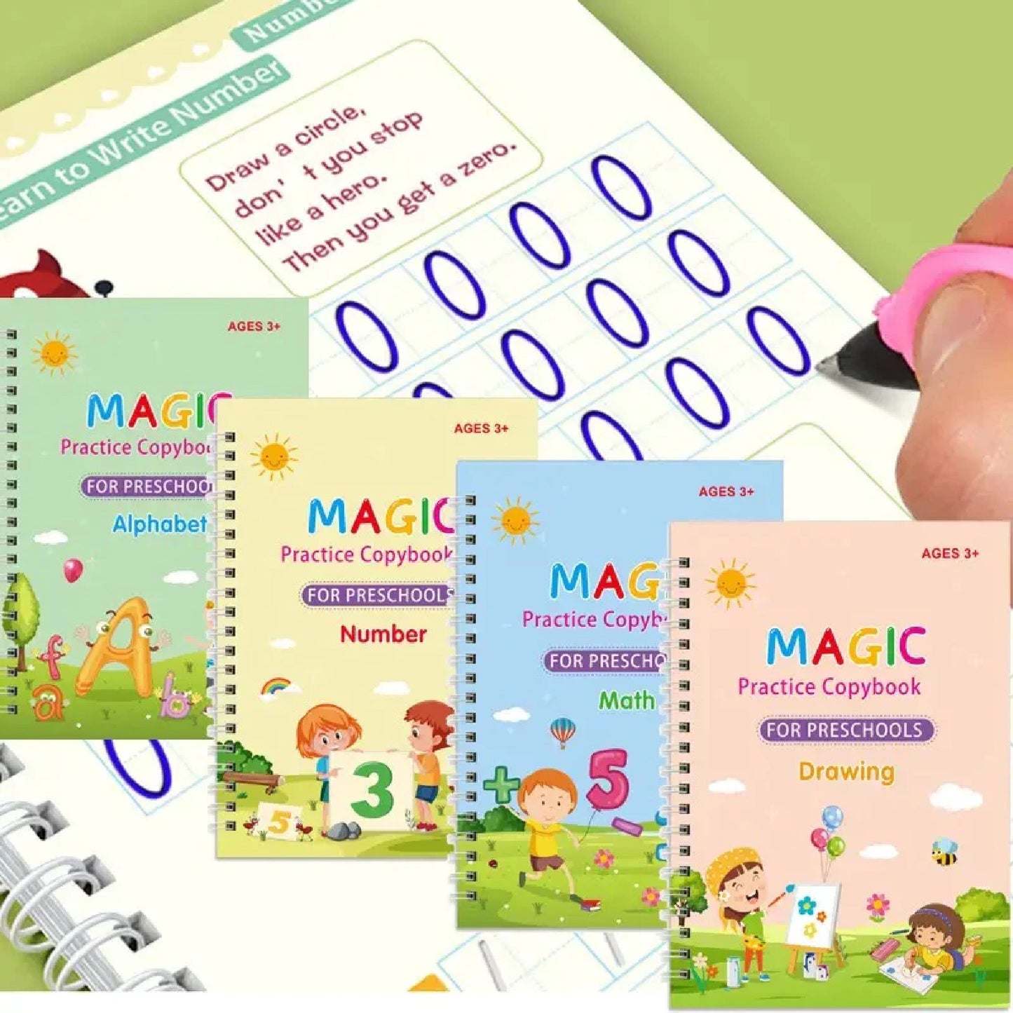 REUSABLE SANK MAGIC BOOK MONTESSORI KIDS | 4 BOOKS 5 REFILLS 1 PEN | MAGIC BOOK for KIDS | MAGIC BOOKS | SANK MAGIC BOOK for KIDS WRITING | REUSABLE BOOKS | MONTESSORI BOOK