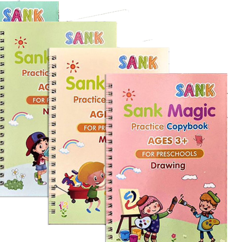 REUSABLE SANK MAGIC BOOK MONTESSORI KIDS | 4 BOOKS 5 REFILLS 1 PEN | MAGIC BOOK for KIDS | MAGIC BOOKS | SANK MAGIC BOOK for KIDS WRITING | REUSABLE BOOKS | MONTESSORI BOOK