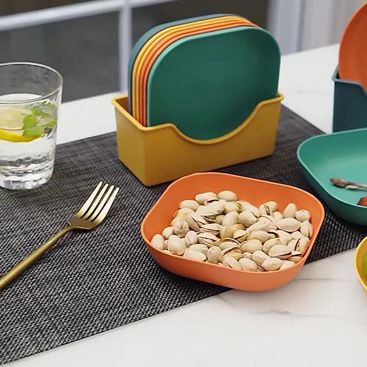 10pcs Plates Set With Holder (Random Colours)