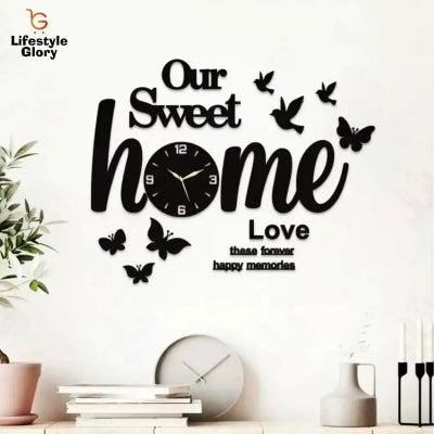 Wooden Wall Clock - Lifestyle Glory Brand Butterflies and Sweet Home 3D Wooden Wall Clock - Wall Clock For Bedroom and gifts